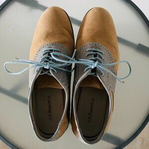 GH Bass Oxford Shoes, Size Men's 9, Tan with Light Blue Leather Trim